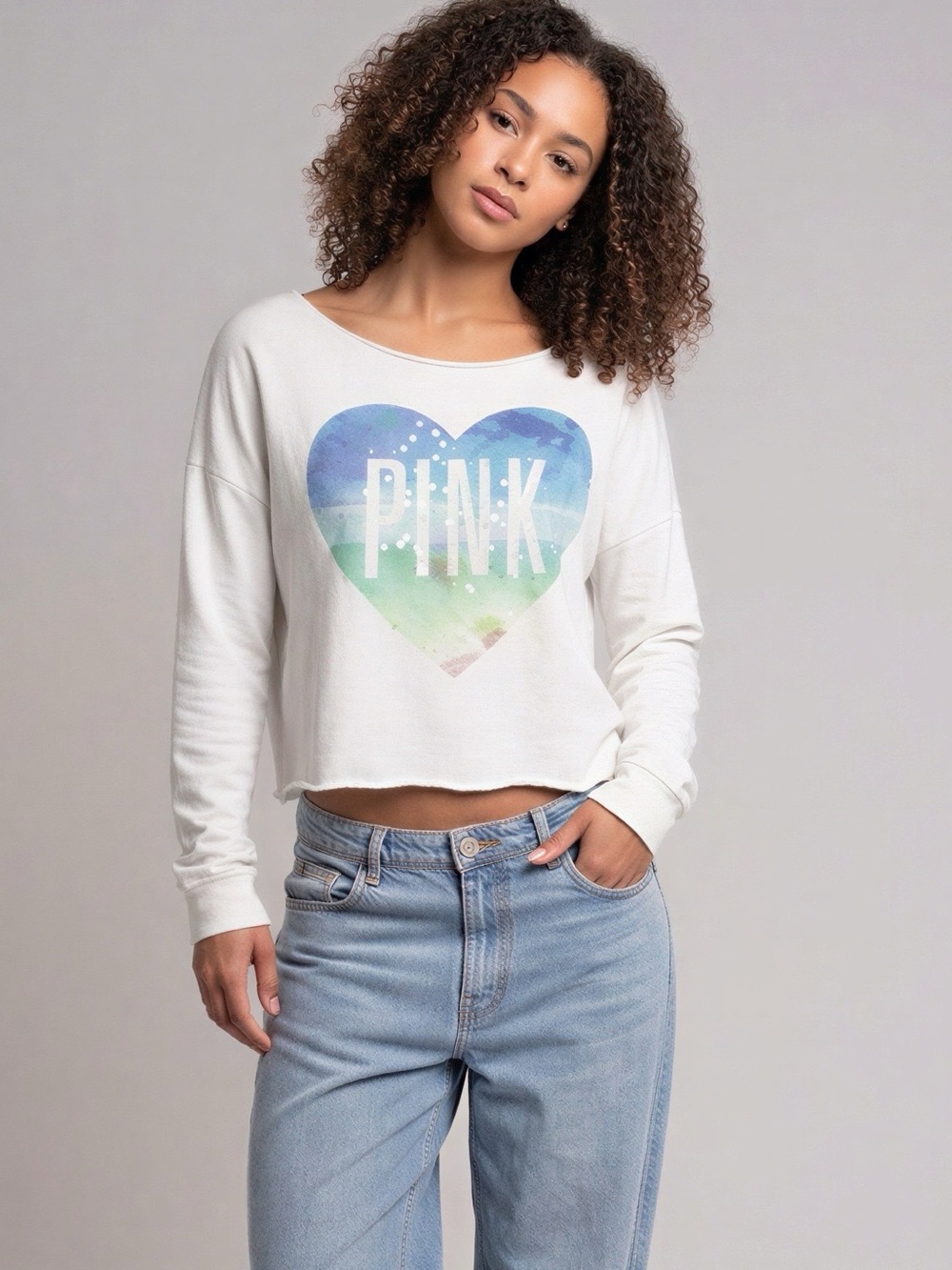 ✨Victoria's Secret PINK✨ sequin Beach Heart Off the Shoulder Sweatshirt size L